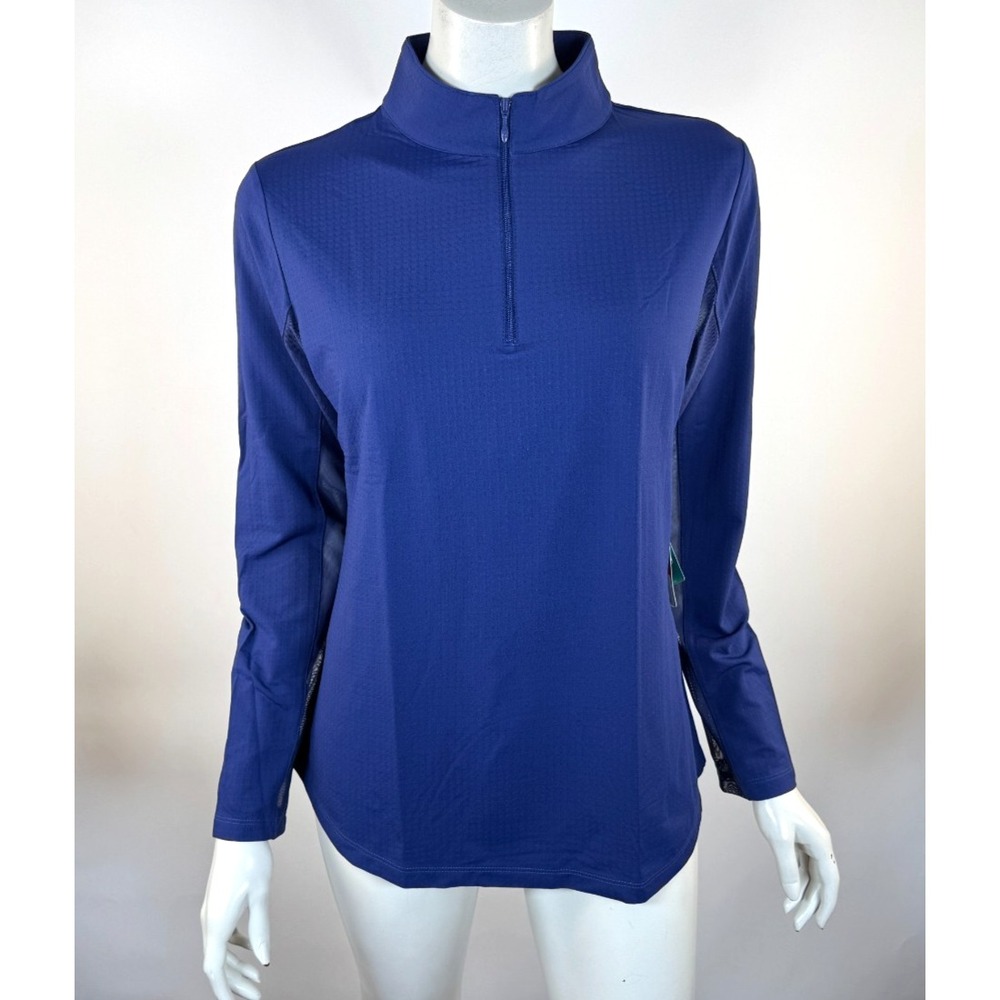 IBKUL Long Sleeve 1/4 Zip Mock Neck Top Women L NWT $102 Stretch Nylon UPF‎ 50+